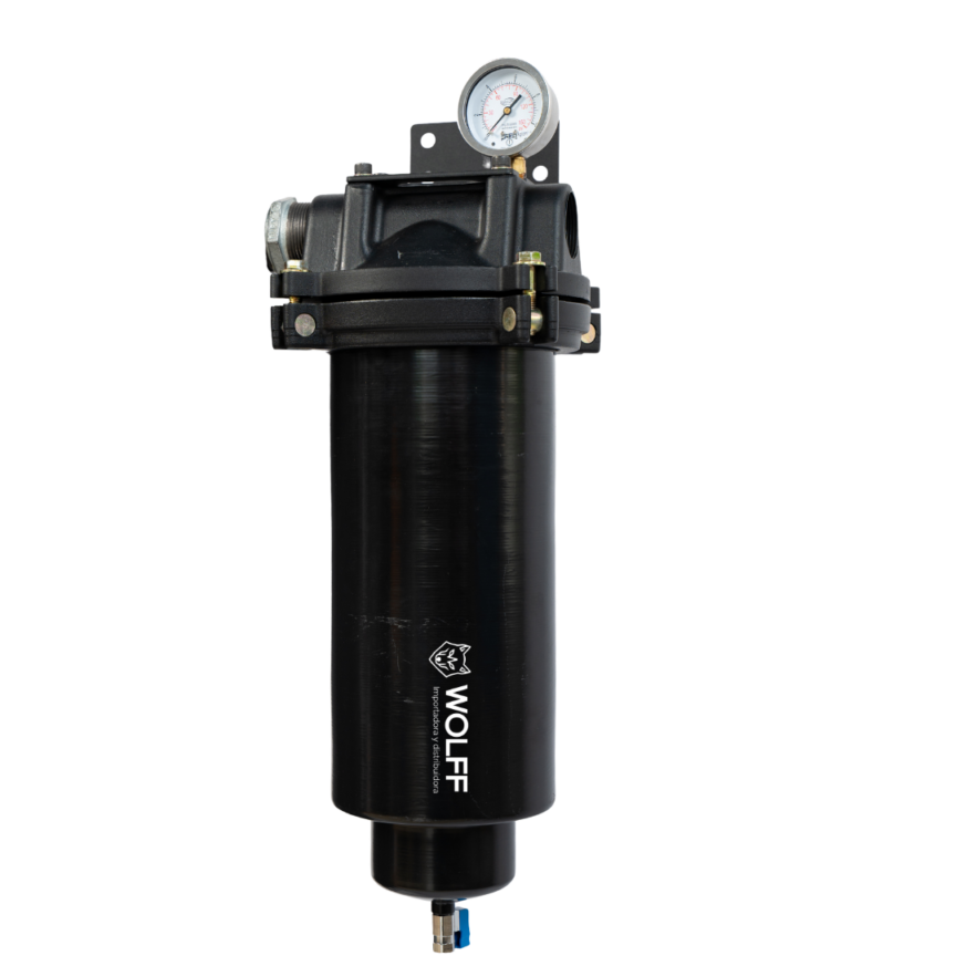 FILTRO DE COMBUSTIBLE PARA AVIACIÓN 1 MICRA Ø1.5” NPT – 150 LPM | SEPARADOR DE AGUA (JET A-1 / AVGAS)