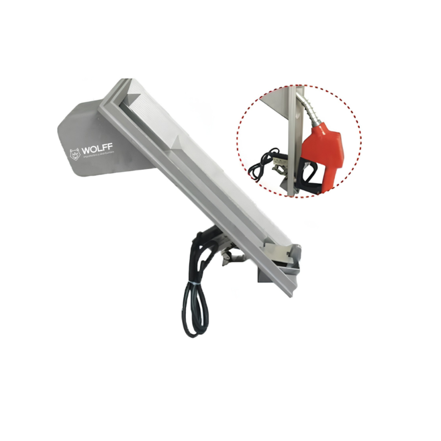 SOPORTE PARA PISTOLA DE SURTIDOR DE COMBUSTIBLE CON SENSOR HALL E INTERRUPTOR ANTIEXPLOSIVO EX-PROOF.